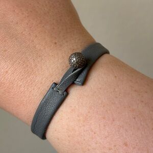 Sheryl Lowe leather and diamond ball bracelet, size 6.5 inches